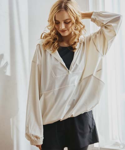 【紫外線防止】【UVカット】【WEB限定商品】ポケット付きハーフジップラッシュパーカー＋リブタンキニ水着+レギンス5点セット【Beach Queen（ビーチクイーン）】